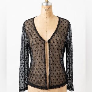 Dori USA Vintage Y2K Black Lace Cardigan Sheer Gothic Witchy Whimsigoth Sz M